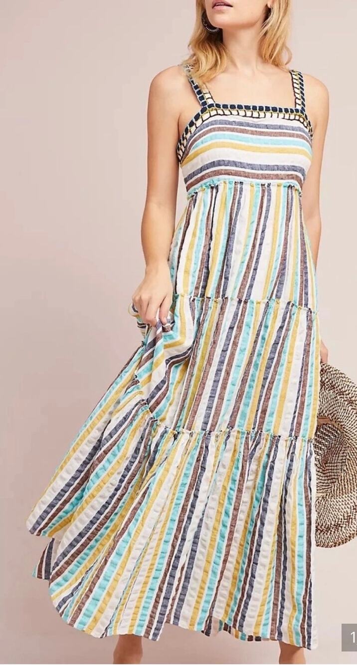 Anthropologie Tianna Tiered Maxi Dress Womens Size Medium